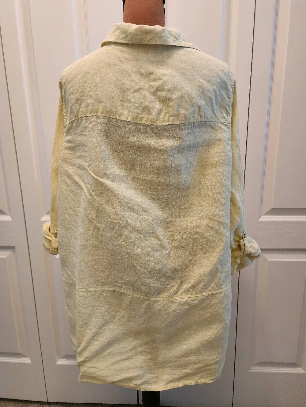 Tahari Essentials Light Yellow 100% Linen Button-Up Tunic Shirt